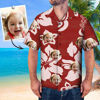 Image de Chemises hawaïennes pour hommes personnalisées avec logo de l'entreprise - Chemise hawaïenne boutonnée à manches courtes personnalisée pour la fête de plage d'été - Couleur rouge