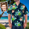 Afbeeldingen van Aangepaste Hawaïoverhemden voor heren met bedrijfslogo - Gepersonaliseerd Hawaïoverhemd met korte mouwen en knoopsluiting voor zomerstrandfeest - Blauwgroene bloem