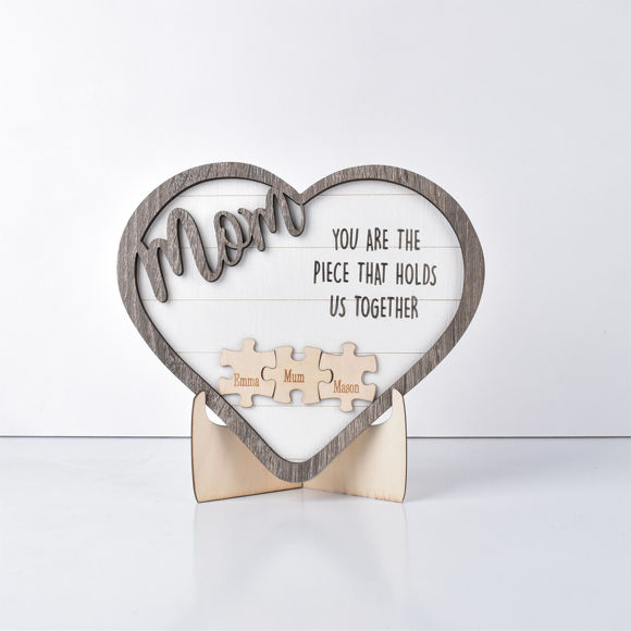 Imagen de Rompecabezas familiar personalizado Nombre Corazón Adorno rústico de madera - El mejor regalo para el Día de la Madre