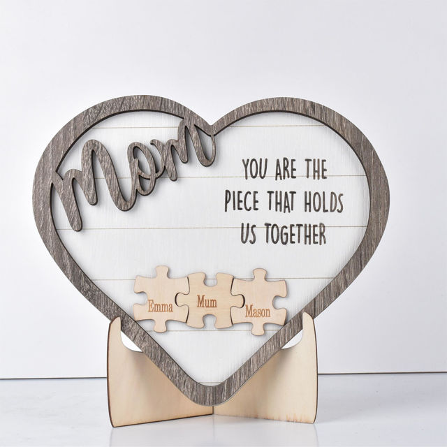 Picture of Personalized Family Puzzle Name Heart Wooden Rustic Ornament - Best Gift for Mother's Day