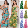 Picture of Bohemian Floral Suspender Dresses for a Chic Spring/Summer Look - V-Neck Boho Long Maxi Dress - Beach/Wedding Party Camisole Dress for Girls