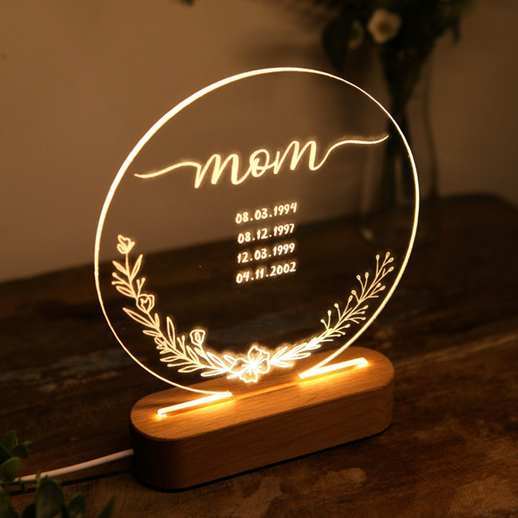Afbeeldingen van Moederdagcadeaus Nachtlampje met onregelmatige vorm | Personaliseer het met aangepaste kinderverjaardag | Beste cadeau-idee voor verjaardag, Thanksgiving, Kerstmis enz.