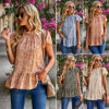 Picture of Bohemian Floral Short Sleeve Blouse for a Chic Spring/Summer Look - Round Neck Flutter Sleeves - Floral Print Blouse/Shirt for Women & Girls