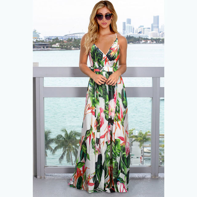 Picture of Chic Spring/Summer Look Bohemian Floral Suspender Dresses - V-Neck Boho Long Maxi Dress - Beach/Wedding Party Camisole Dress for Girls