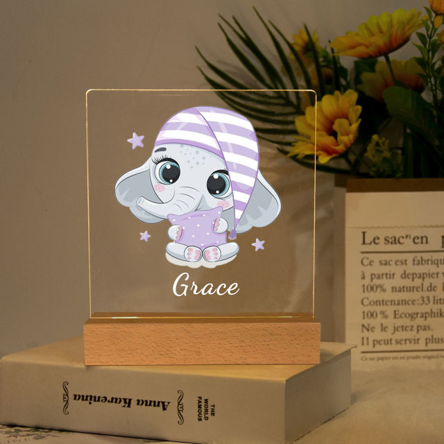 Picture of Purple Nightcap Elephant Night Light - Personalized It With Your Kid's Name