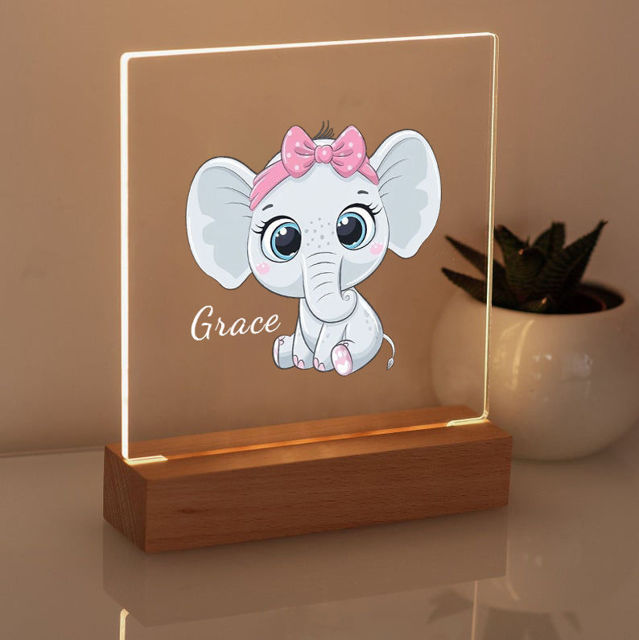 Picture of Pink Bow Elephant Night Light - Personalized It With Your Kid's Name