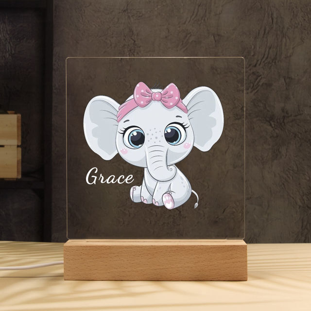 Picture of Pink Bow Elephant Night Light - Personalized It With Your Kid's Name