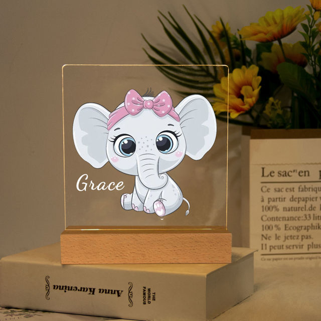 Picture of Pink Bow Elephant Night Light - Personalized It With Your Kid's Name