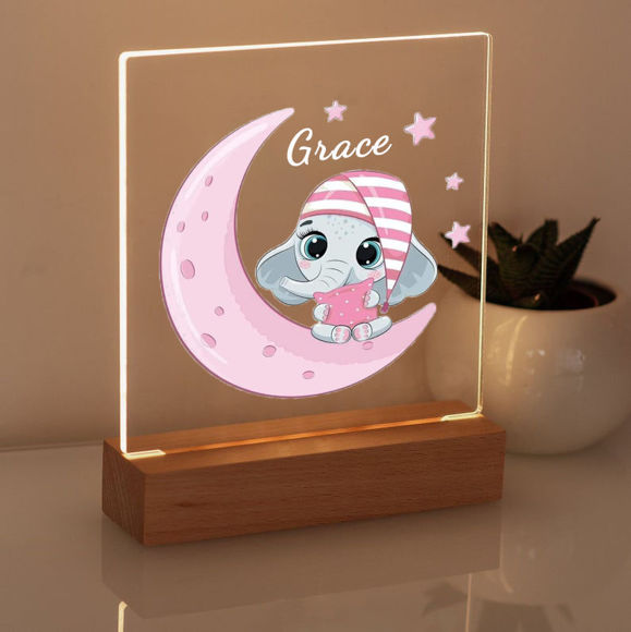 Bild von Rosa Mond-Elefant-Nachtlicht – personalisieren Sie es mit dem Namen Ihres Kindes
