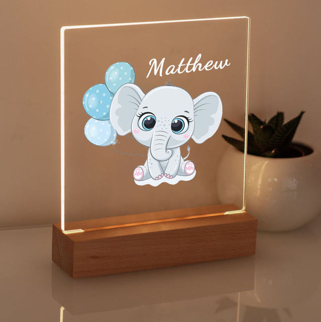 Picture of Blue Balloon Elephant Night Light - Personalized It With Your Kid's Name