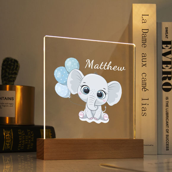 Bild von Blaues Ballon-Elefant-Nachtlicht – personalisieren Sie es mit dem Namen Ihres Kindes
