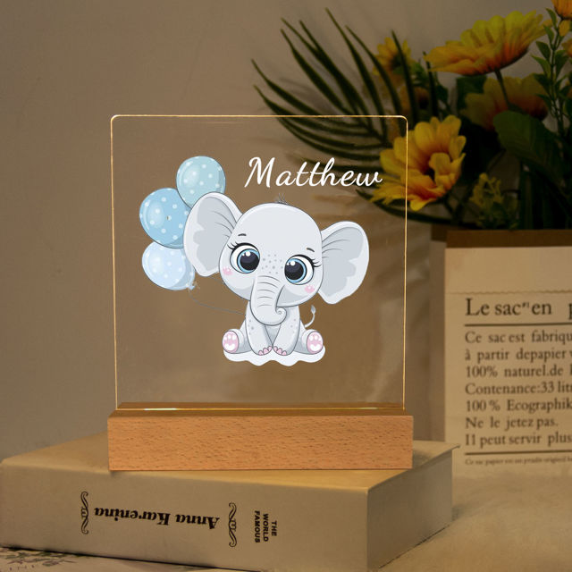 Picture of Blue Balloon Elephant Night Light - Personalized It With Your Kid's Name