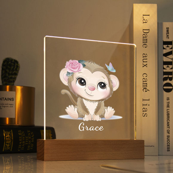 Bild von Blumenaffe-Nachtlicht – personalisieren Sie es mit dem Namen Ihres Kindes