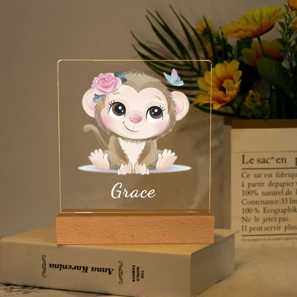 Imagen de Flower Monkey Night Light - Personalízalo con el nombre de tu hijo