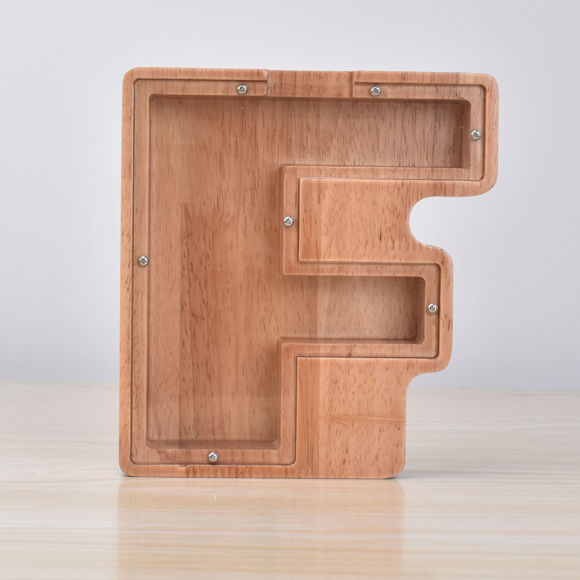 Imagen de Hucha de madera personalizada para niños y niñas, huchas grandes, 26 letras del alfabeto inglés-F, caja transparente para ahorrar dinero