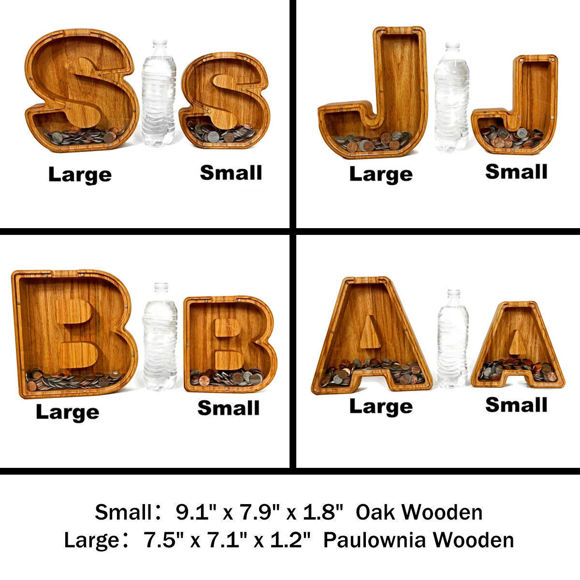 Bild von Personalisiertes Sparschwein aus Holz für Kinder Jungen Mädchen – Große Sparschweine 26 Englisches Alphabet Buchstabe-Q – Transparente Spardose