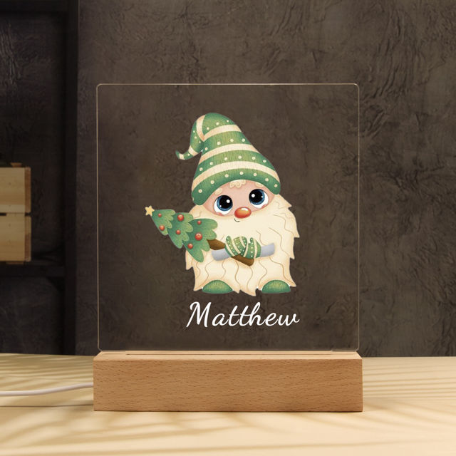Picture of Dwarf with Christmas Tree Night Light - Personalized It With Your Kid's Name