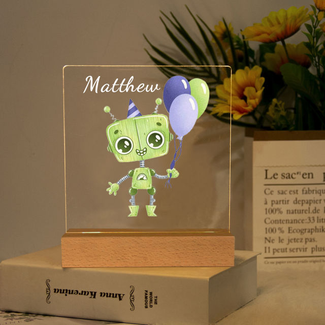 Picture of Green Robot Night Light - Personalized It With Your Kid's Name
