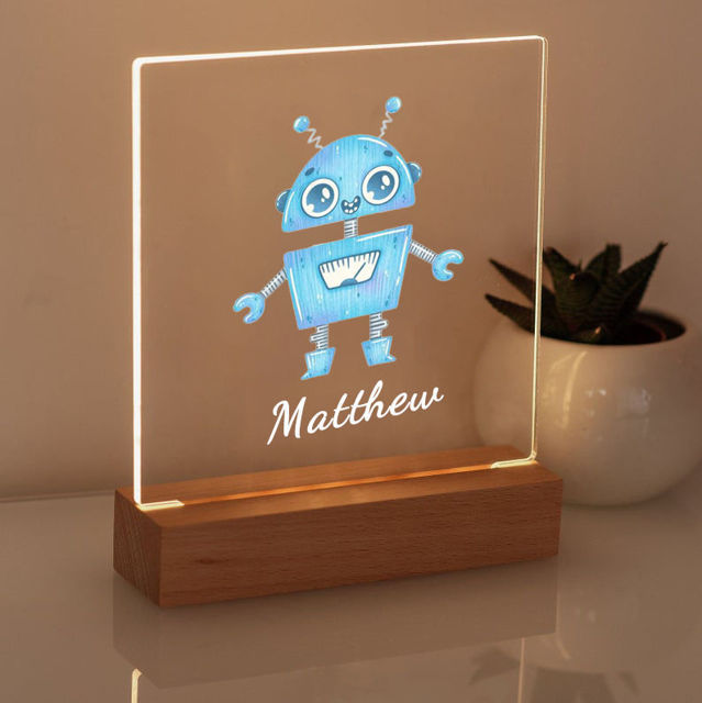 Picture of Blue Robot Night Light - Personalized It With Your Kid's Name