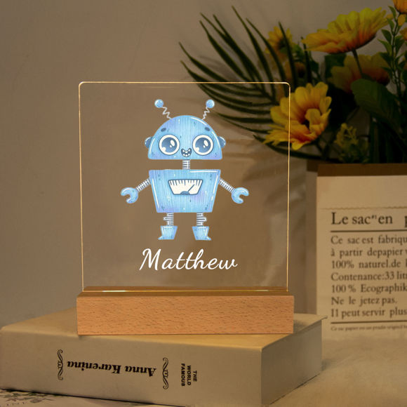 Bild von Blaues Roboter-Nachtlicht – personalisieren Sie es mit dem Namen Ihres Kindes