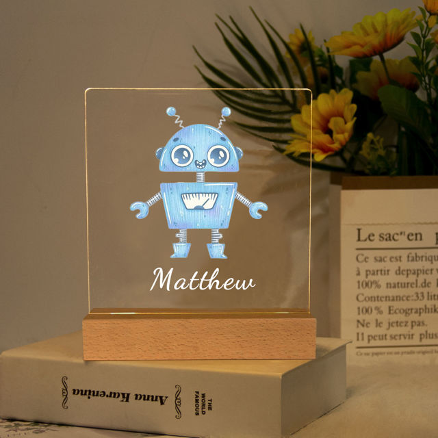 Picture of Blue Robot Night Light - Personalized It With Your Kid's Name