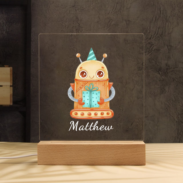 Picture of Orange Robot Night Light - Personalized It With Your Kid's Name