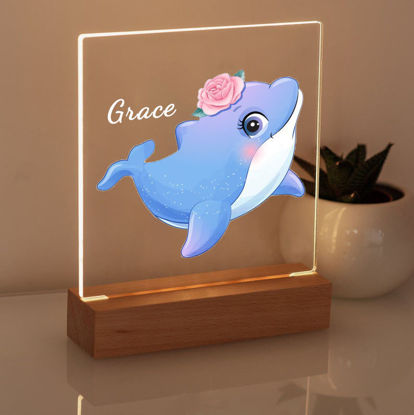 Imagen de Luz nocturna Blue Dolphin - Personalízala con el nombre de tu hijo