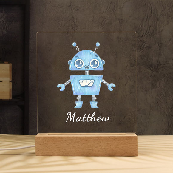 Image de Veilleuse Robot Bleue | Personnalisez-le avec le nom de votre enfant | Meilleure idée de cadeau pour un anniversaire, Thanksgiving, Noël, etc.