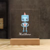 Afbeeldingen van Blauwe robot met geschenkdoos Nachtlampje | Gepersonaliseerd met de naam van uw kind | Beste cadeau-idee voor verjaardag, Thanksgiving, Kerstmis enz.