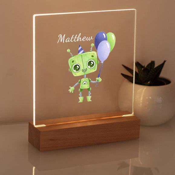 Image de Veilleuse robot verte | Personnalisez-le avec le nom de votre enfant | Meilleure idée de cadeau pour un anniversaire, Thanksgiving, Noël, etc.