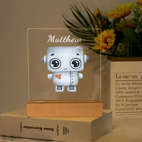 Image de Veilleuse Petit Robot | Personnalisez-le avec le nom de votre enfant | Meilleure idée de cadeau pour un anniversaire, Thanksgiving, Noël, etc.