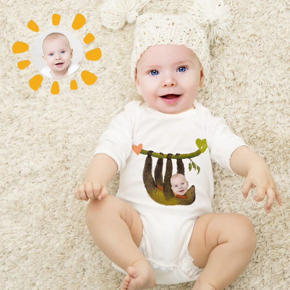 Image de Photo personnalisée visage court - manches bébé Onesies - visage personnalisé bébé Onesie - Body bébé - paresseux