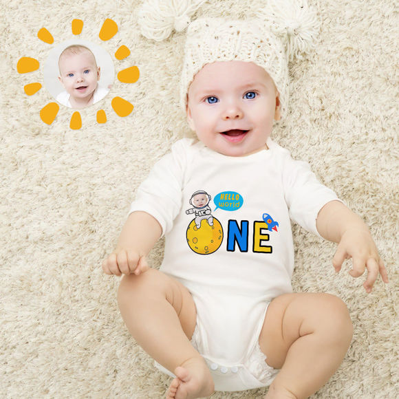 Image de Photo personnalisée visage court - manches bébé Onesies - visage personnalisé bébé Onesie - Body bébé - aller sur la lune