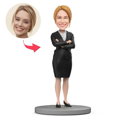 Picture of Custom Bobbleheads: Black Suit And White Shirt Business Women | Personalized Bobbleheads for the Special Someone as a Unique Gift Idea
