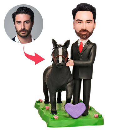 Picture of Custom Bobbleheads: Male Standing beside Horse| Personalized Bobbleheads for the Special Someone as a Unique Gift Idea