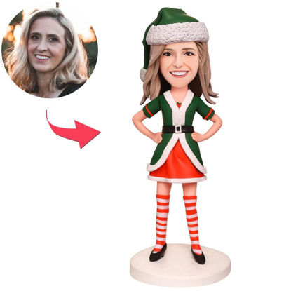 Picture of Custom Bobbleheads: Green Christmas Costumes Women| Personalized Bobbleheads for the Special Someone as a Unique Gift Idea
