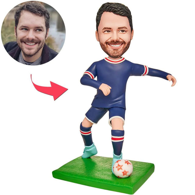 Picture of Custom Bobbleheads: Soccer Player Blue Uniform| Personalized Bobbleheads for the Special Someone as a Unique Gift Idea