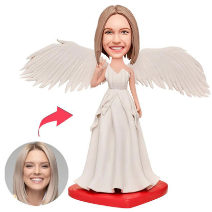 Picture of Custom Bobbleheads: Female White Dressing with Wings| Personalized Bobbleheads for the Special Someone as a Unique Gift Idea