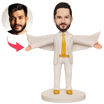 Picture of Custom Bobbleheads: Male White Suit with Wings| Personalized Bobbleheads for the Special Someone as a Unique Gift Idea
