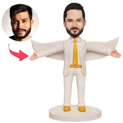 Picture of Custom Bobbleheads:Male White Suit with Wings| Personalized Bobbleheads for the Special Someone as a Unique Gift Idea