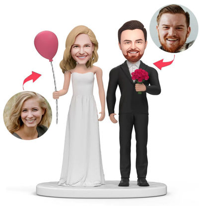Picture of Custom Bobbleheads: Couples With Balloon Flowers | Personalized Bobbleheads for the Special Someone as a Unique Gift Idea