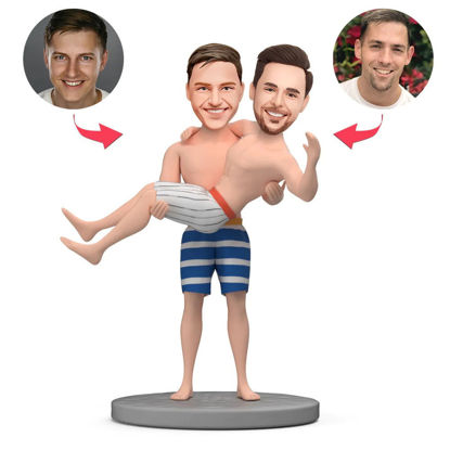 Picture of Custom Bobbleheads: Gay Gift Horizontal Hug | Personalized Bobbleheads for the Special Someone as a Unique Gift Idea