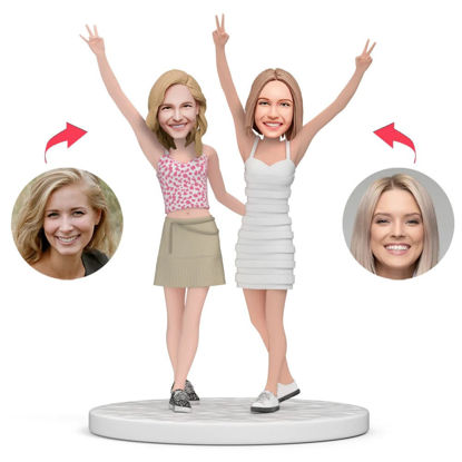 Bild von Custom Bobbleheads: Sisters Cheering Up | Personalized Bobbleheads for the Special Someone as a Unique Gift Idea