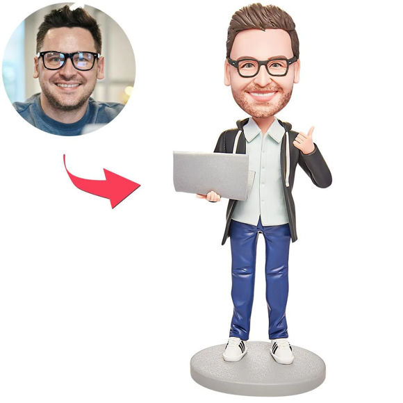 Image de Custom Bobbleheads: Male Software Engineer with Computer | Personalized Bobbleheads for the Special Someone as a Unique Gift Idea｜Best Gift Idea for Birthday, Thanksgiving, Christmas etc.
