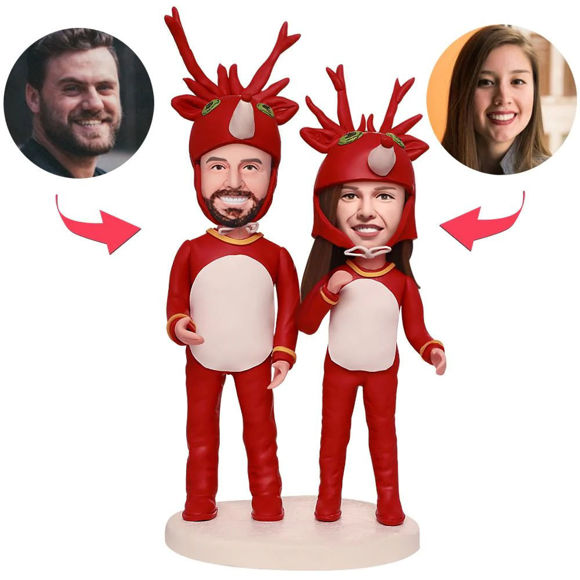 Image de Custom Bobbleheads: Christmas Elk Costumes | Personalized Bobbleheads for the Special Someone as a Unique Gift Idea｜Best Gift Idea for Birthday, Thanksgiving, Christmas etc.