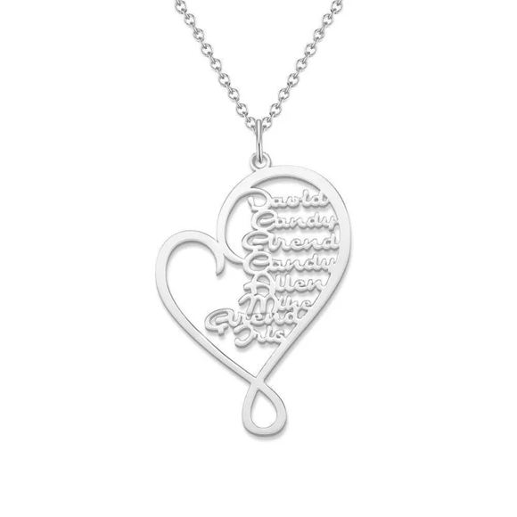 Imagen de Collar personalizado con nombre de corazón de amor familiar en plata de ley 925