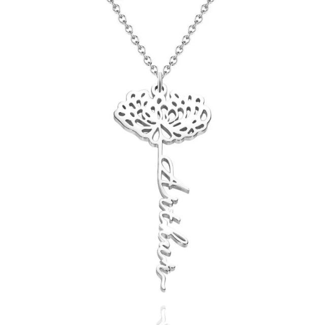 Picture of 925 Sterling Silver Personalized Name Necklace with Flower