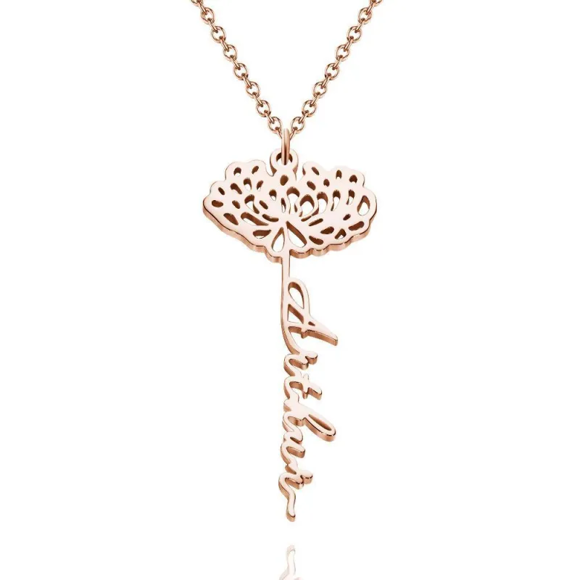 Imagen de Collar con nombre personalizado de plata de ley 925 con flor