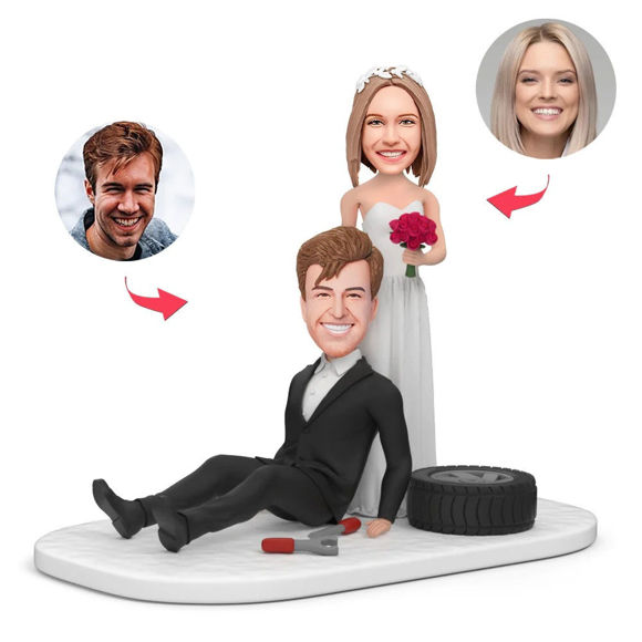 Image de Custom Bobbleheads: Couples Sitting Tire | Personalized Bobbleheads for the Special Someone as a Unique Gift Idea｜Best Gift Idea for Birthday, Thanksgiving, Christmas etc.