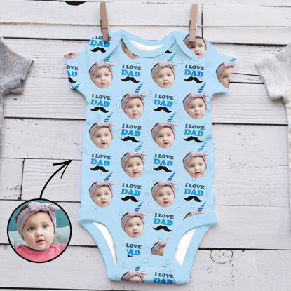 Picture of Custom Baby Clothing  Personalized Baby Onesies Infant Bodysuit with Funny Personalized Duplicate Avatar Long-Sleeve - I LOVE DAD with Mustache